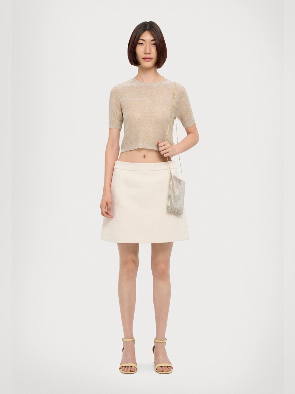 Marella Jinger Ivory Mini Skirt US 12 IT 48 Cotton Blend Lined Pocket